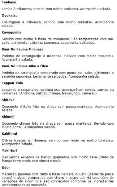 Sushi Kiyo cardápio