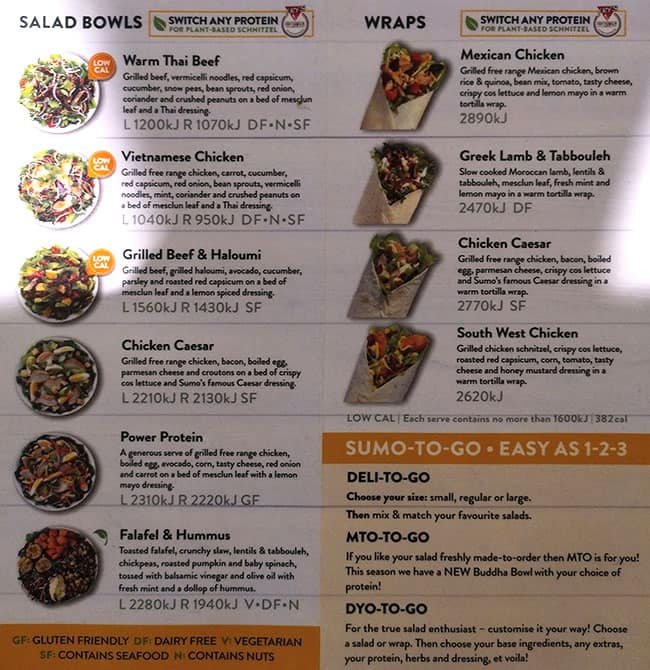 Menu at Sumo Salad restaurant, Mascot, Keith Smith Ave