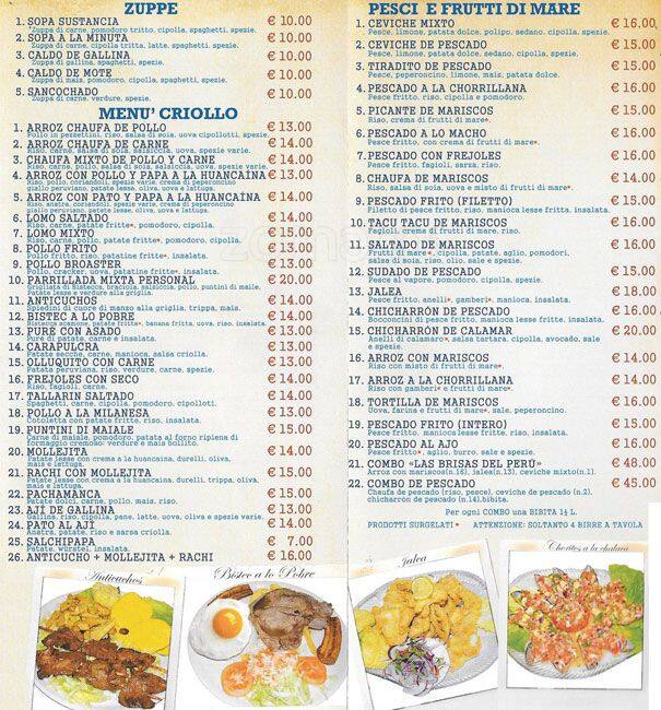 Menu di Brisais del Perù 