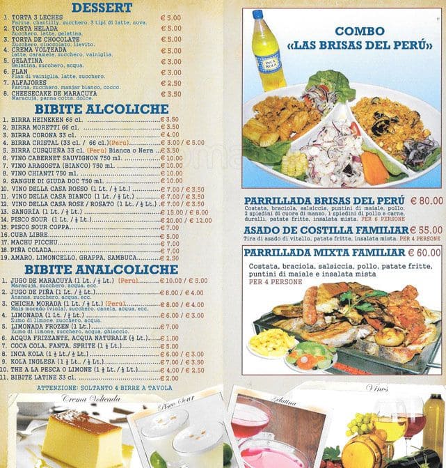 Menu di Brisais del Perù 