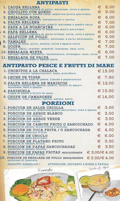 Menu di Brisais del Perù 