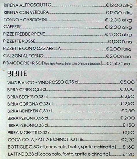 Menu di Pizzeria al Taglio da Santino 