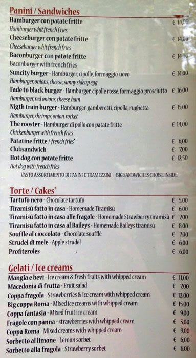 Menu di Gran Caffè Roma 