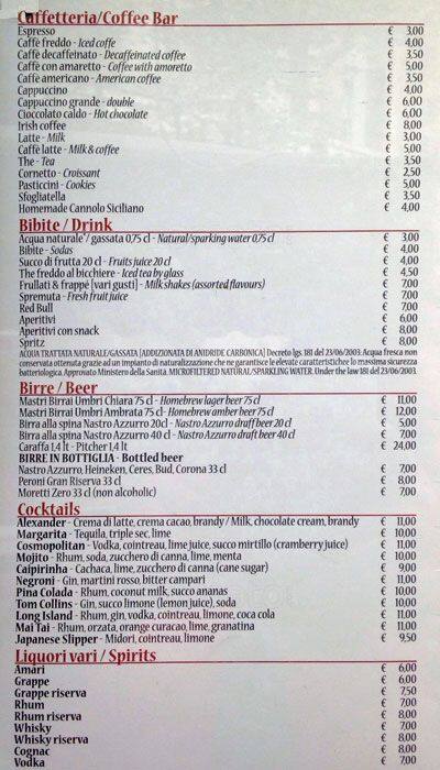 Menu di Gran Caffè Roma 