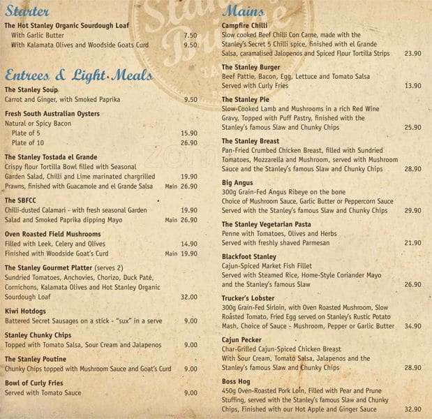 Stanley Bridge Hotel Menu For Verdun Stanley Bridge Hotel Verdun Menu