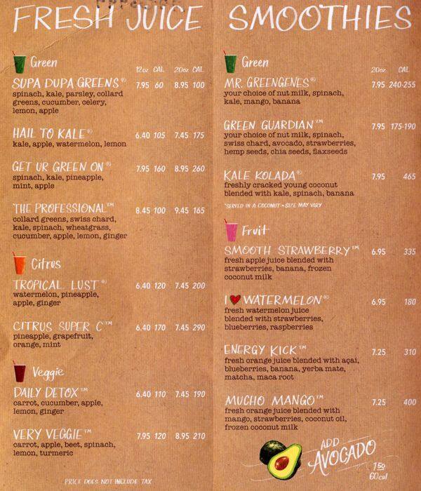Juice Generation Menu, Menu for Juice Generation, Upper West Side, New