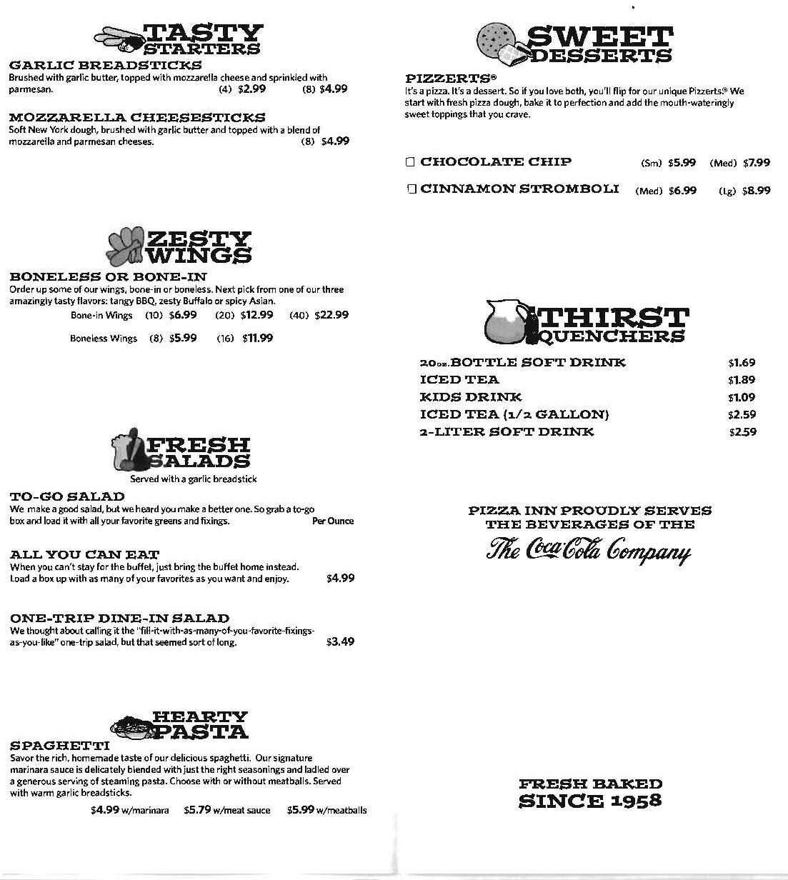 Carta de Pizza Inn