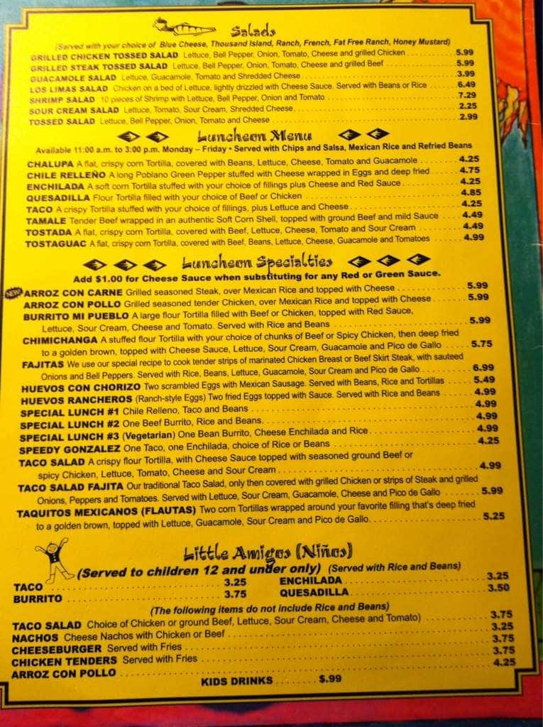 Menu at MI Pueblo Mexican Restaurant, Franklin