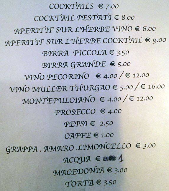 Menu di Il Cortile alla Cervelletta 