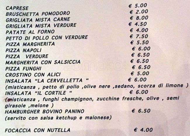 Menu di Il Cortile alla Cervelletta 