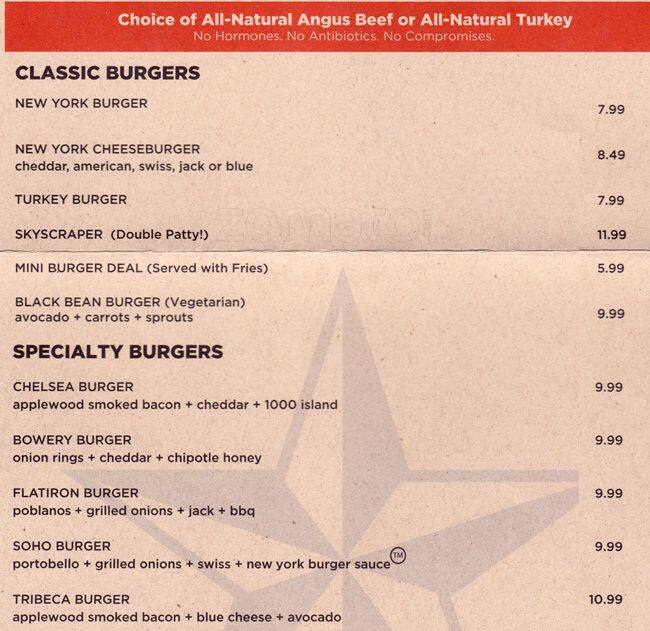 New York Burger Co. Menu, Menu untuk New York Burger Co., Chelsea