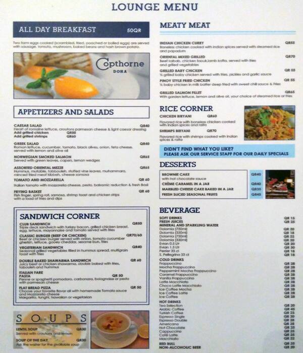 Choices Copthorne Hotel Menu Zomato Qatar - 