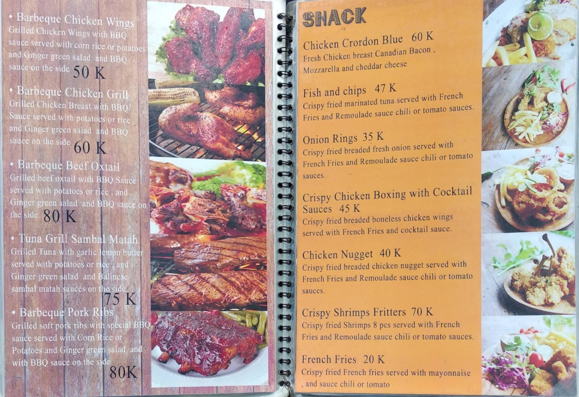 Menu at Taco & Grill restaurant, Ubud