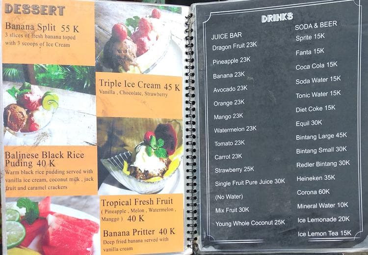 Menu at Taco & Grill restaurant, Ubud