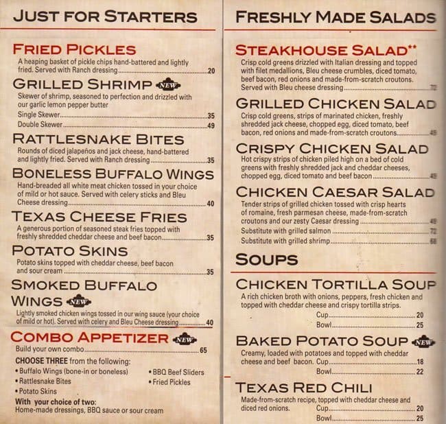 Texas Roadhouse Menu, Menu for Texas Roadhouse, Downtown ...