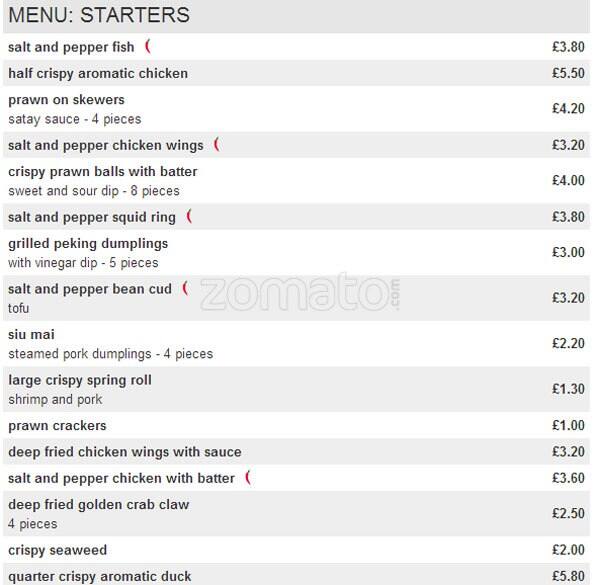 Delicacy Bar Chinese Takeaway menu