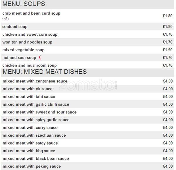 Delicacy Bar Chinese Takeaway menu