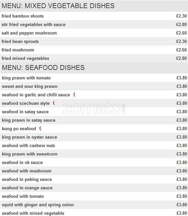 Delicacy Bar Chinese Takeaway menu