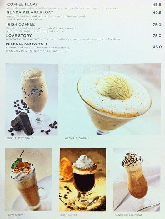 Menu at Excelso cafe, Jakarta, Plaza Indonesia