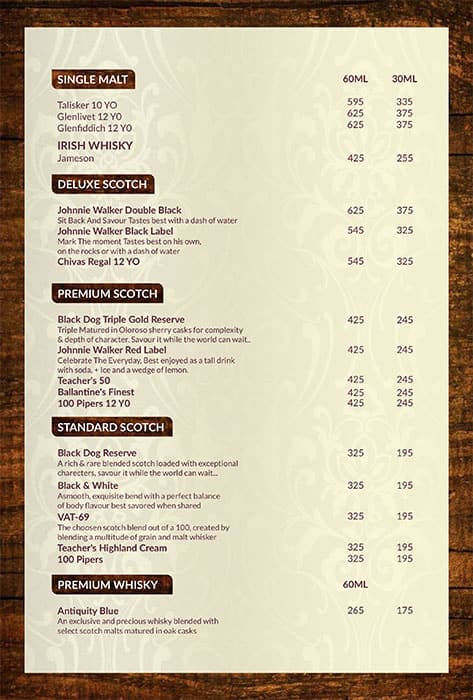 Navrang Bar menu