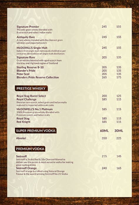 Navrang Bar menu