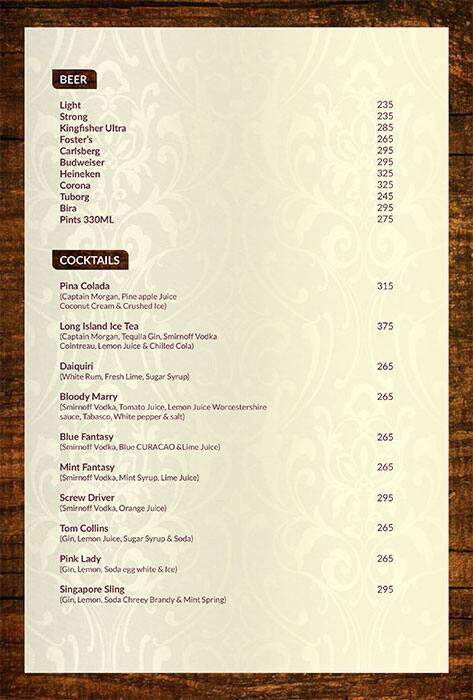 Navrang Bar menu