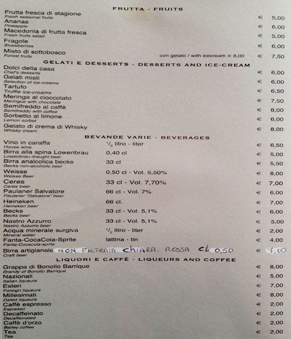 Menu di Il Quarto di Via Ravizza 