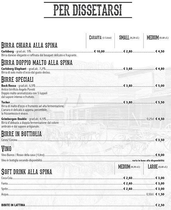 Menu di Ristorante La Taverna Del West Roma 