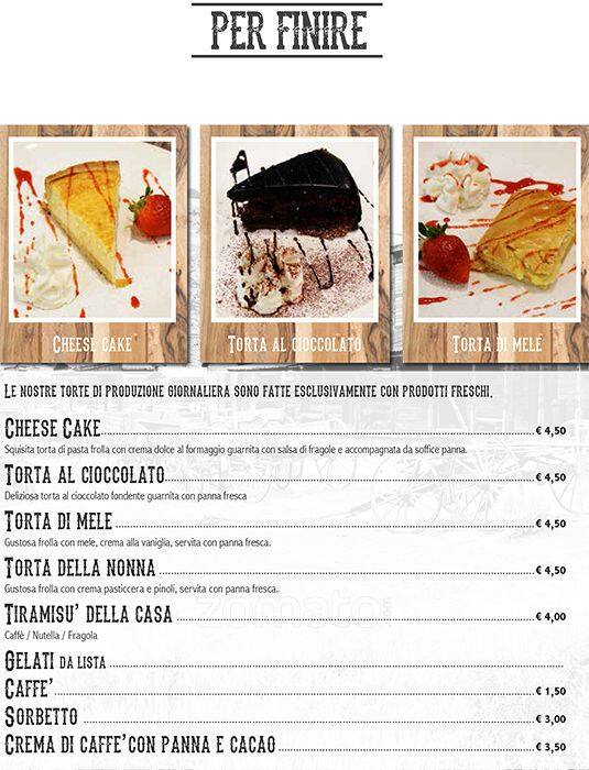 Menu di Ristorante La Taverna Del West Roma 