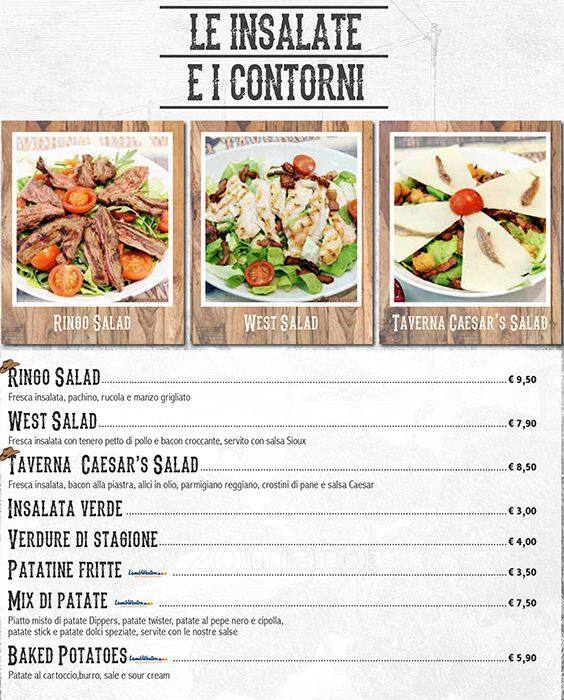 Menu di Ristorante La Taverna Del West Roma 