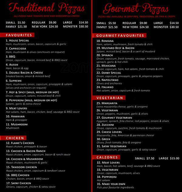 Flames Pizzeria Menu, Menu for Flames Pizzeria, Caulfield, Melbourne Urbanspoon/Zomato