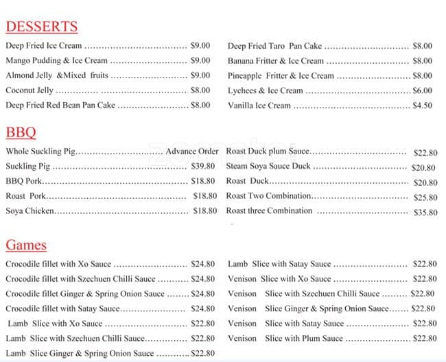 Menu at Imperial Chinese Restaurant, Glen Waverley