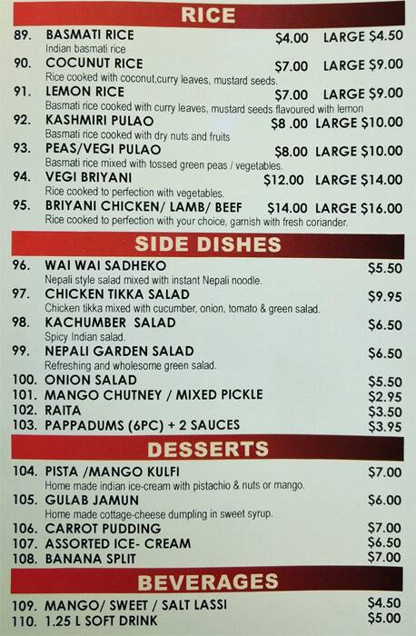 Menu At Subha Sandhya Restaurant, Lyndhurst