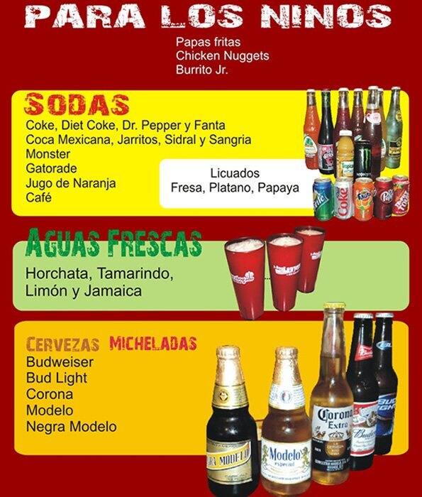 Menu at Tacos La Bala restaurant, Houston, Bellaire Blvd