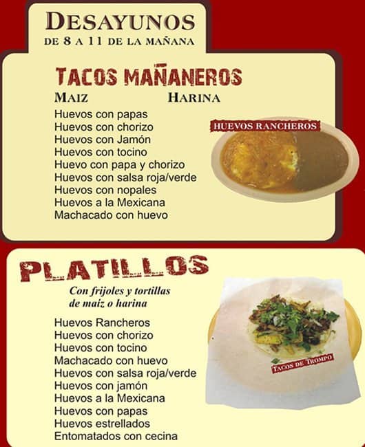 Menu at Tacos La Bala restaurant, Houston, Bellaire Blvd