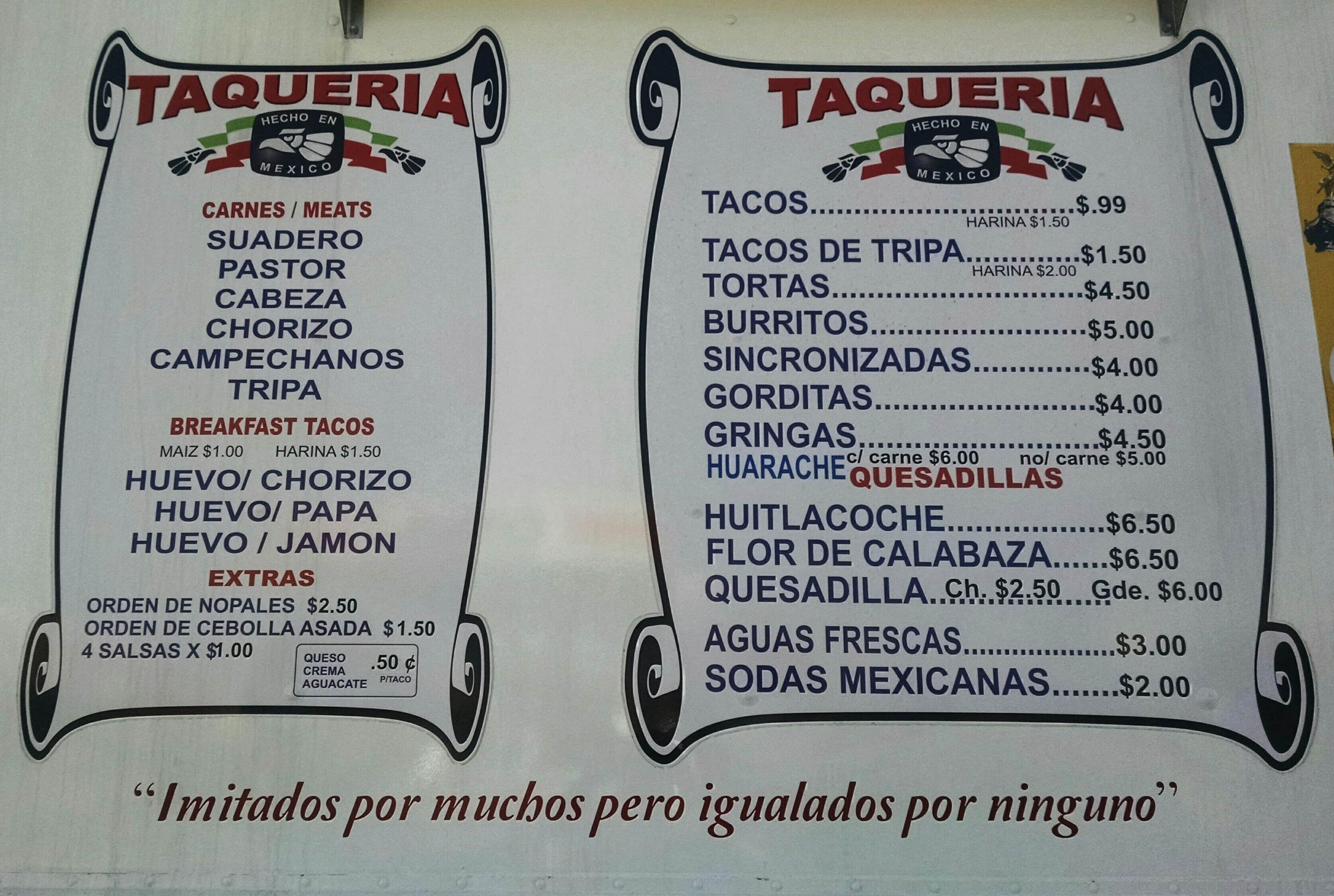 Taqueria Hecho En Mexico Menu, Menu for Taqueria Hecho En Mexico