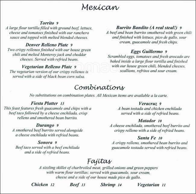 Menu at Poppies Restaurant, Denver