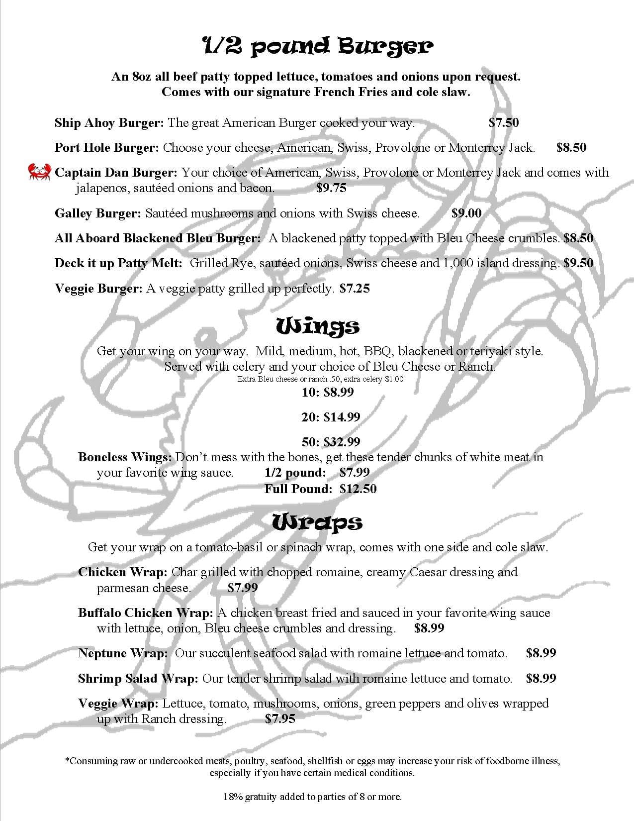 Menu at Crab Shack restaurant, Port Richey