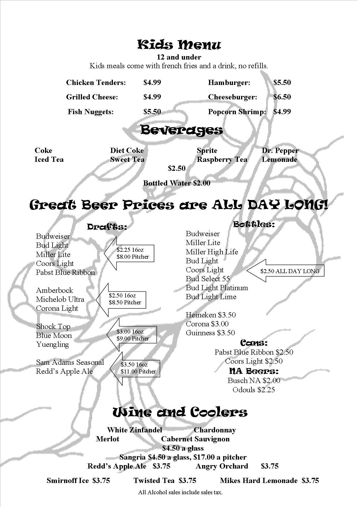 Menu at Crab Shack restaurant, Port Richey