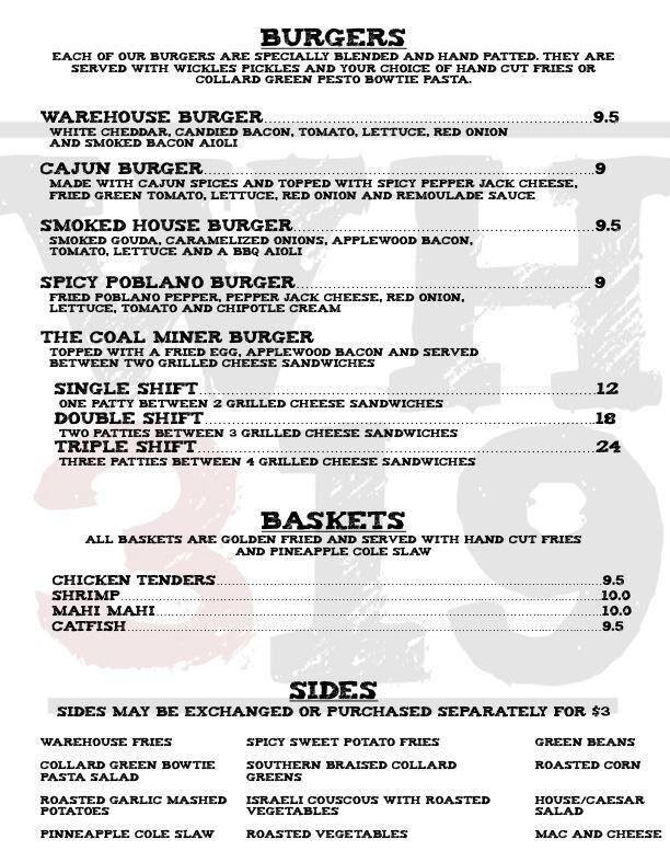 Warehouse 319 Menu Menu For Warehouse 319 Jasper Jasper