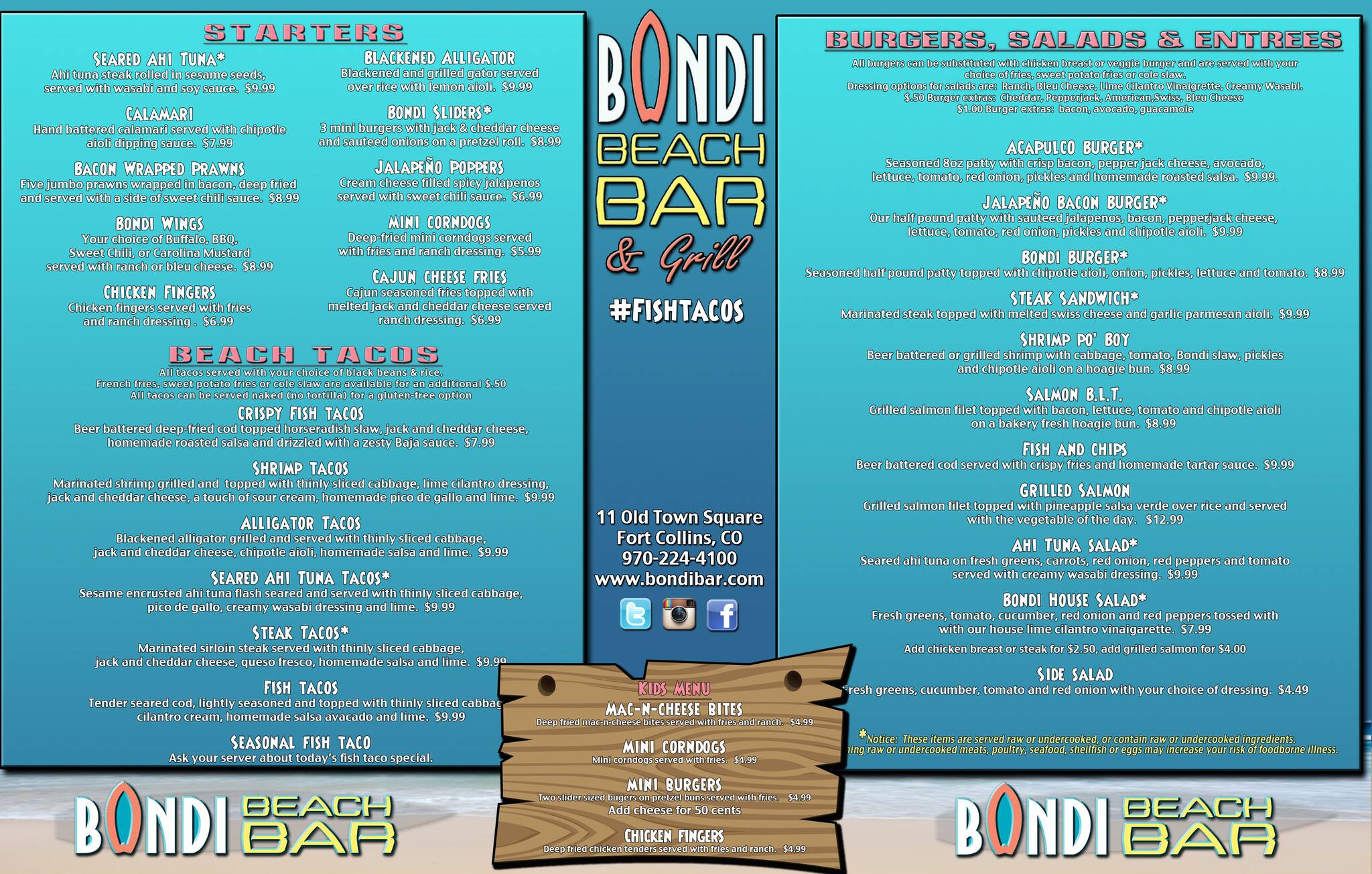 Bondi Beach Bar Grill Menu Urbanspoon Zomato Bondi Beach Bar Grill Fort Collins Menu