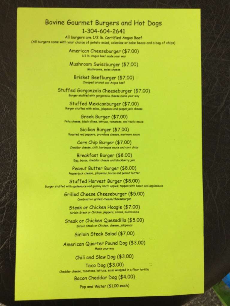 Bovine Menu, Menu for Bovine, Weirton, Weirton Urbanspoon/Zomato