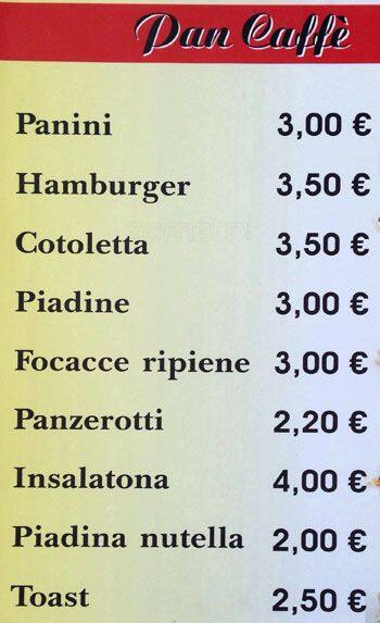 Menu di Pane E Caffé 