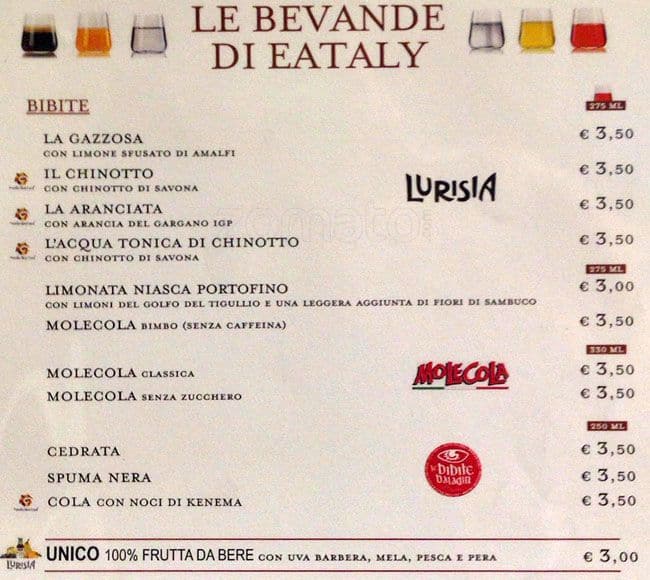 Menu di Eataly 