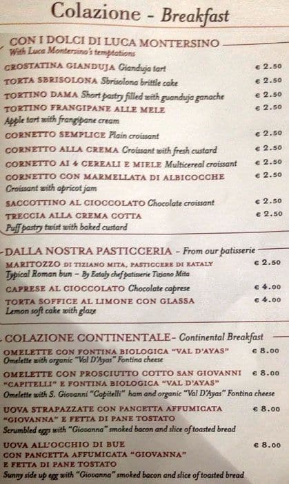 Menu di Eataly 