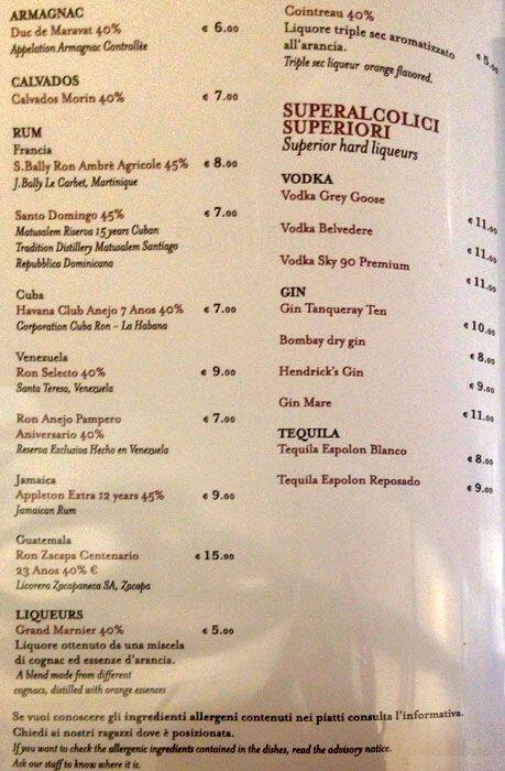 Menu di Eataly 