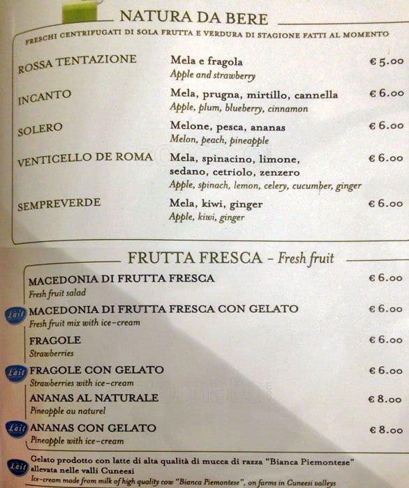 Menu di Eataly 
