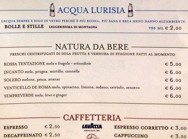 Menu di Eataly 