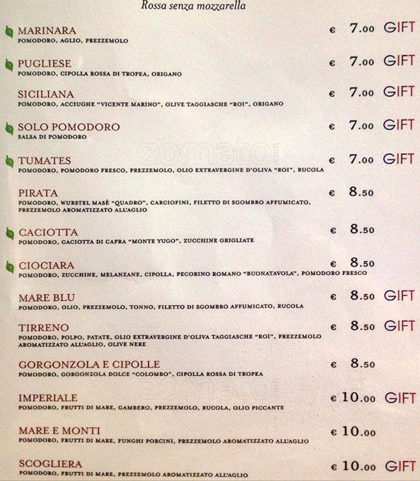 Menu di Eataly 