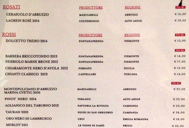Menu di Eataly 
